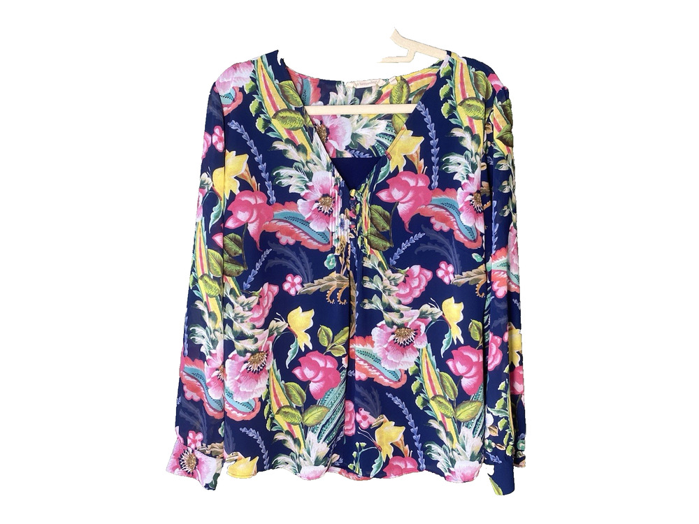 Soft Surroundings Shirt Women's XL Samantha Lined Georgette Floral Office Blouse